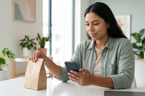 Woman recieving a package in the mail
