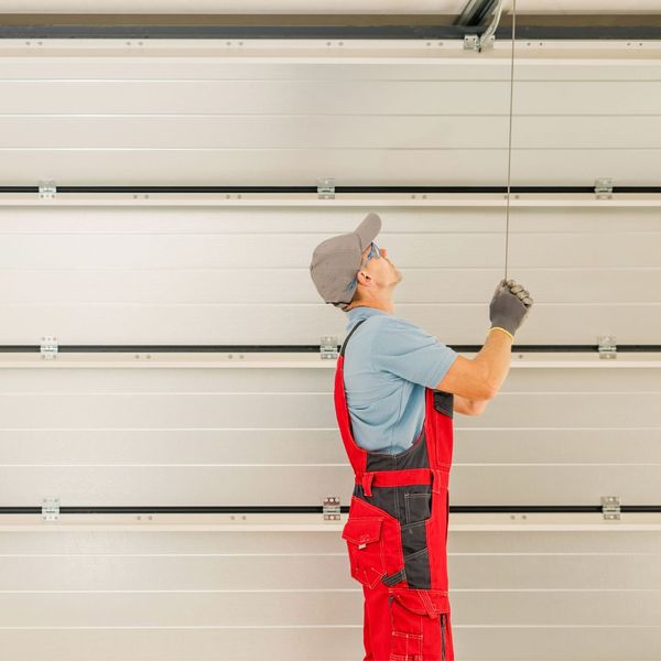 man repairing garage door