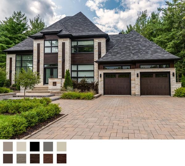 Brown garage doors on modern house