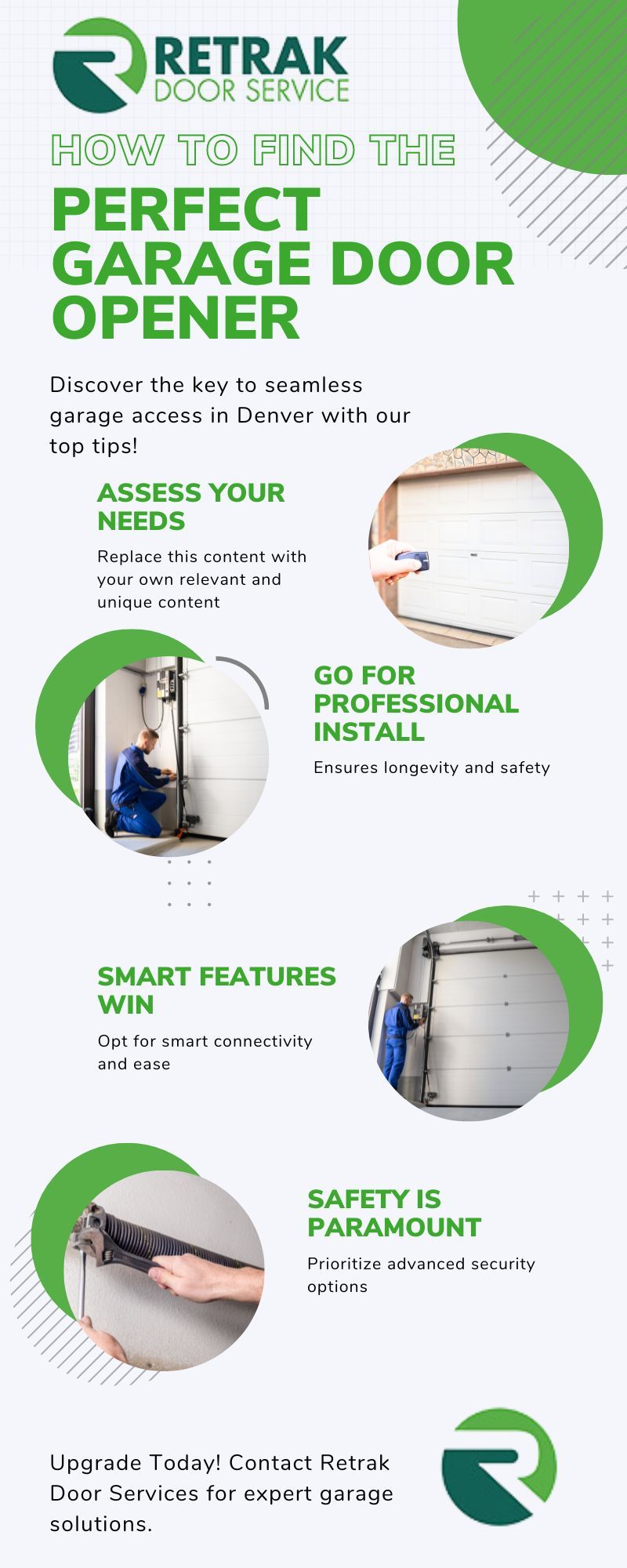 An infographic showing tips for picking a garage door opener