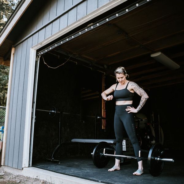 woman working out in garage
