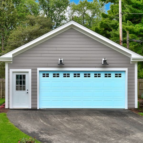 light blue garage door