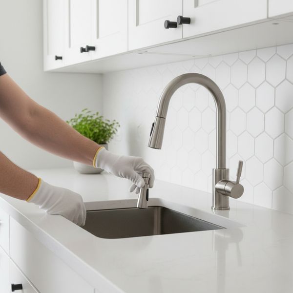 Person upgrading their kitchen faucet