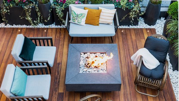 modern deck with patio furniture around fire pit modern deck with patio furniture around fire pit