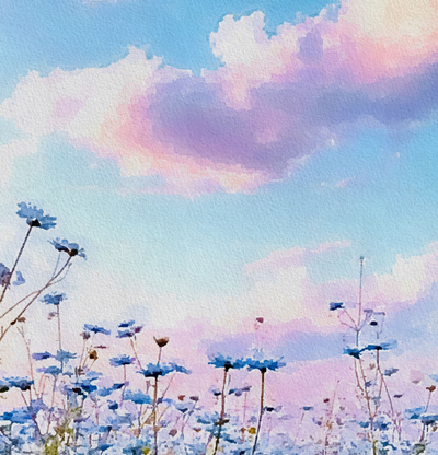 graphic of wildflower and clouds