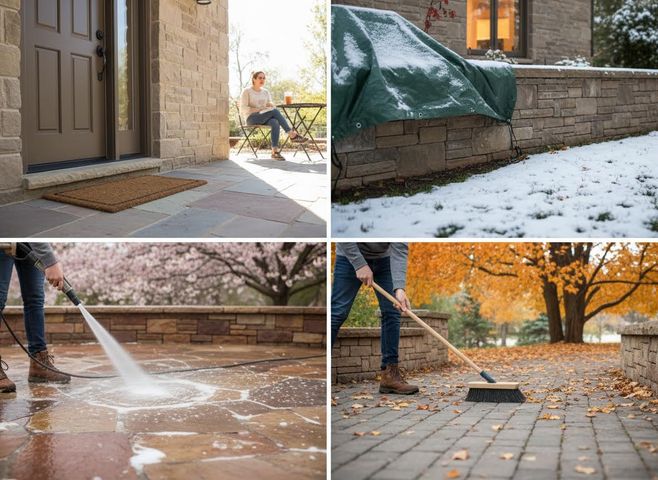 Outdoor Home Maintenance and Relaxation Across Four Seasons