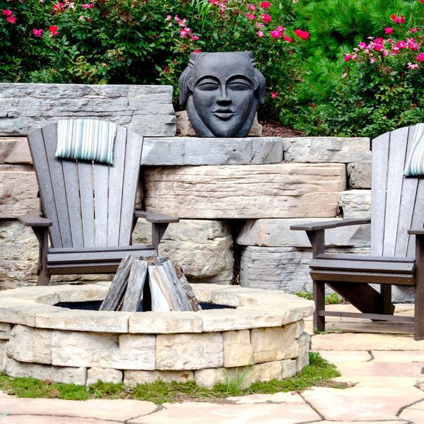 patio stone wall and fire pit