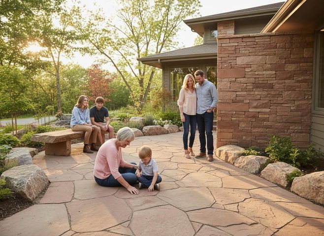 Multi-generational family on outdoor patio
