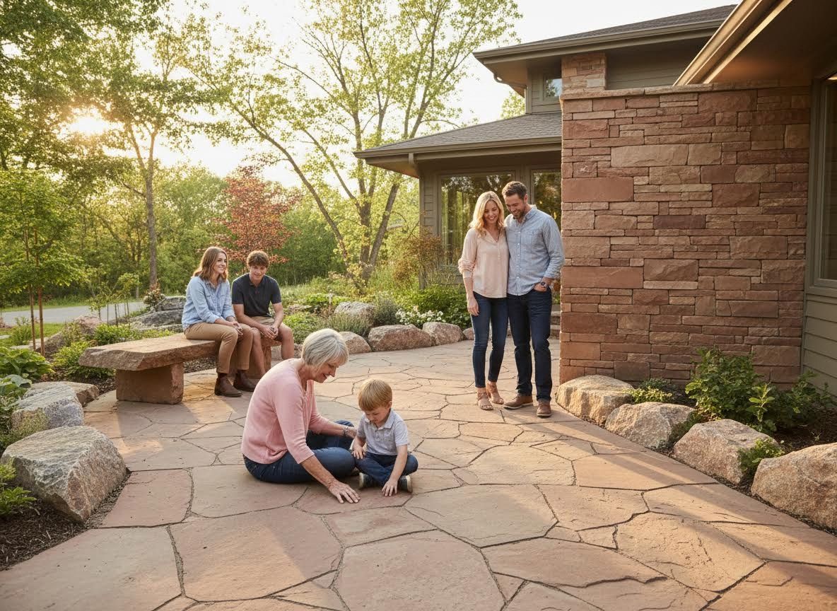Multi-generational family on outdoor patio