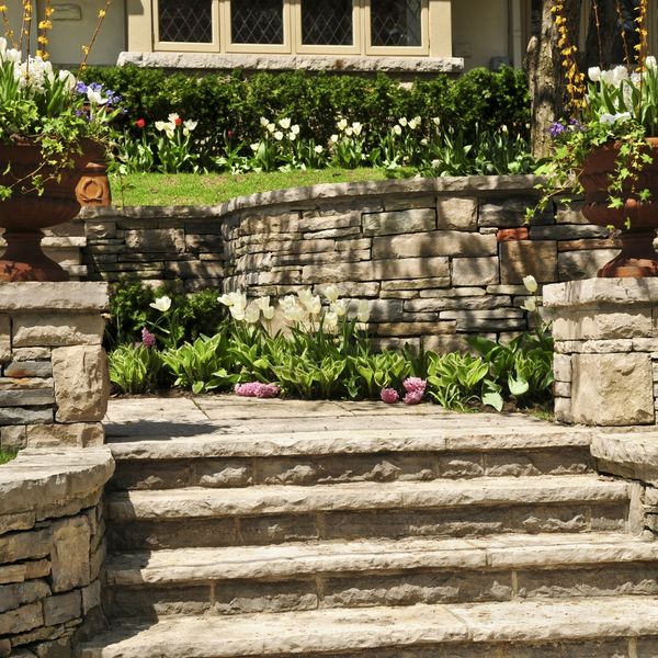 landscaped steps and wall