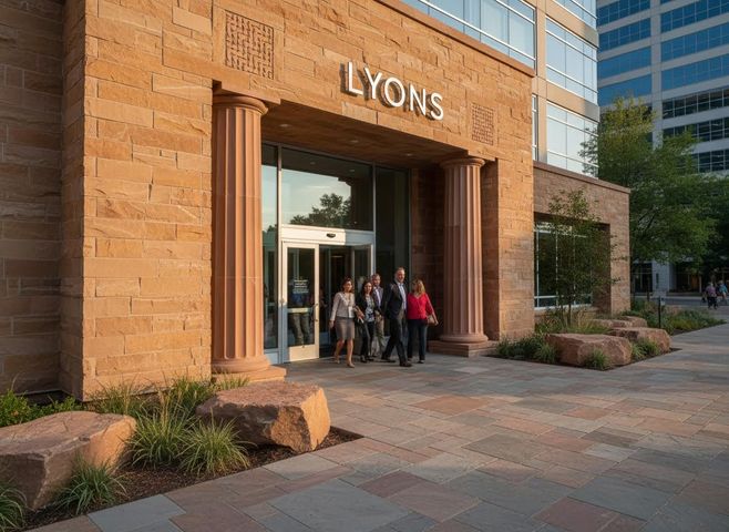 Lyons Building Entrance with Business Professionals