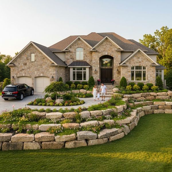 Beautiful home exterior with enhanced curb appeal from stone work