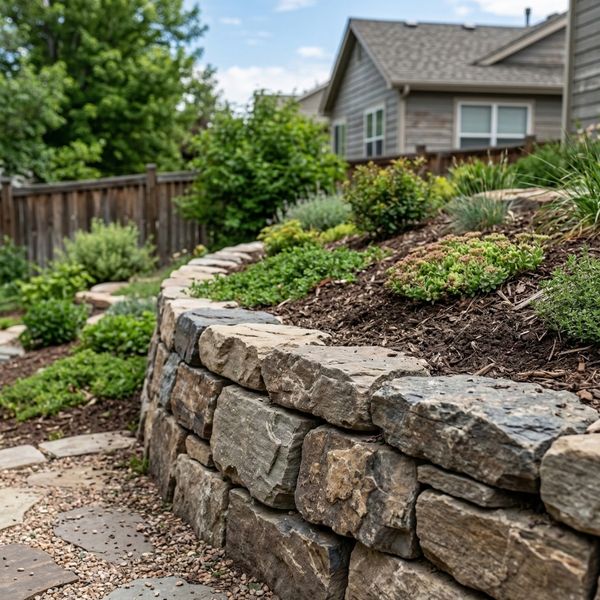 rugged stone pavers forming a retaining edge on a slope