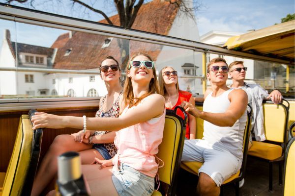 travel group on tour bus