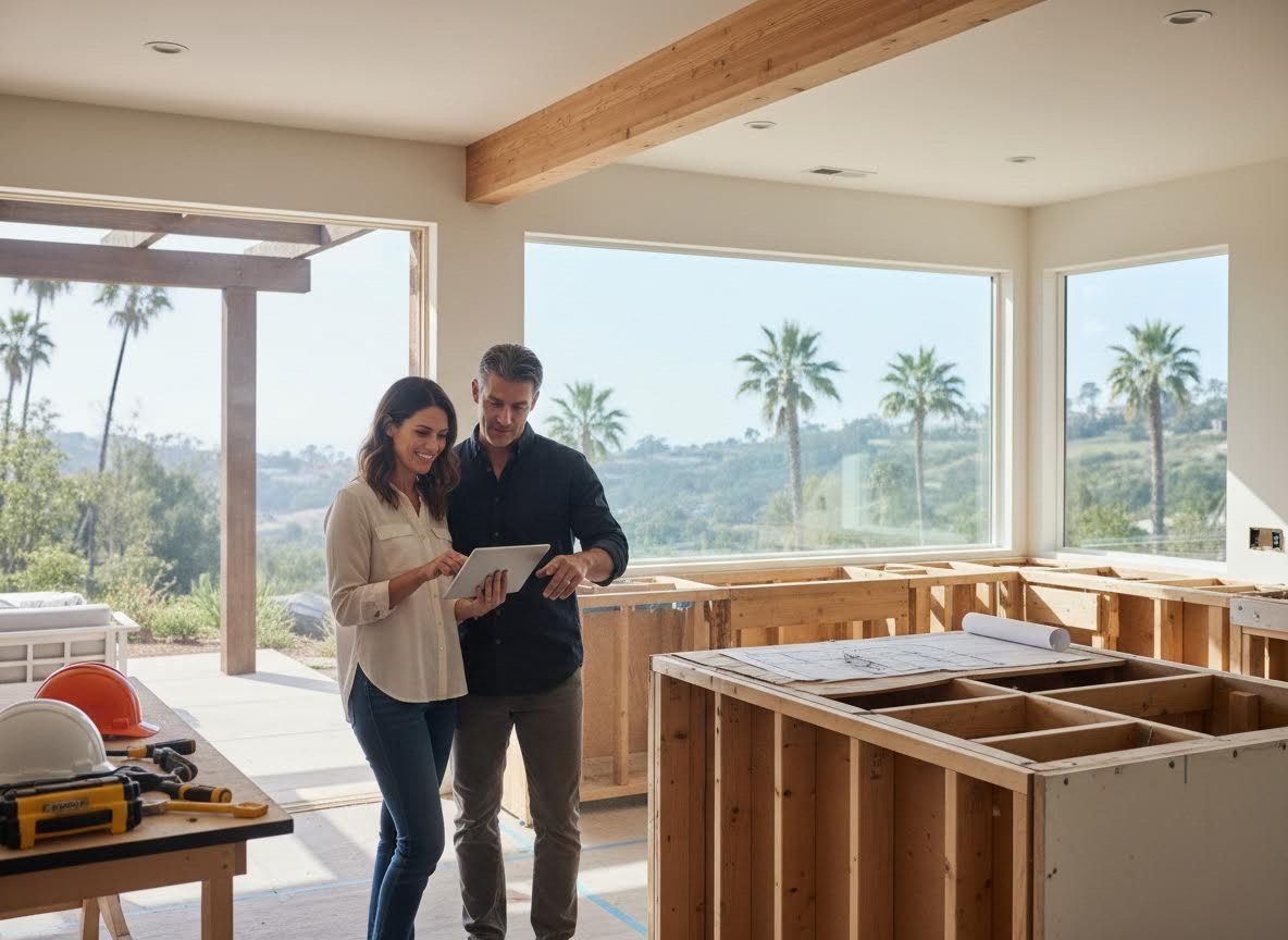 Couple Reviewing Home Construction Plans on Tablet