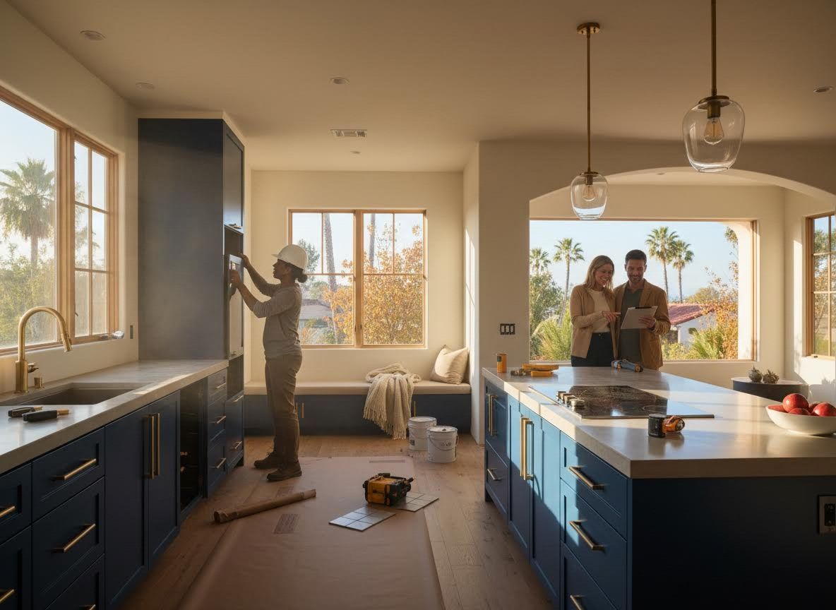 Kitchen Renovation in Progress with Homeowners and Worker