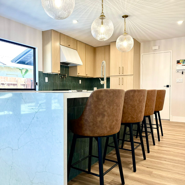 kitchen with brown and green tones 