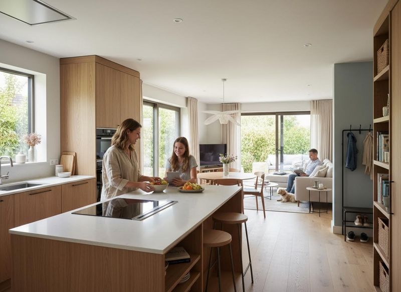 Family in modern open-plan home