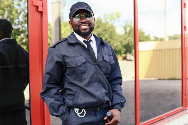 commercial security guard smiling