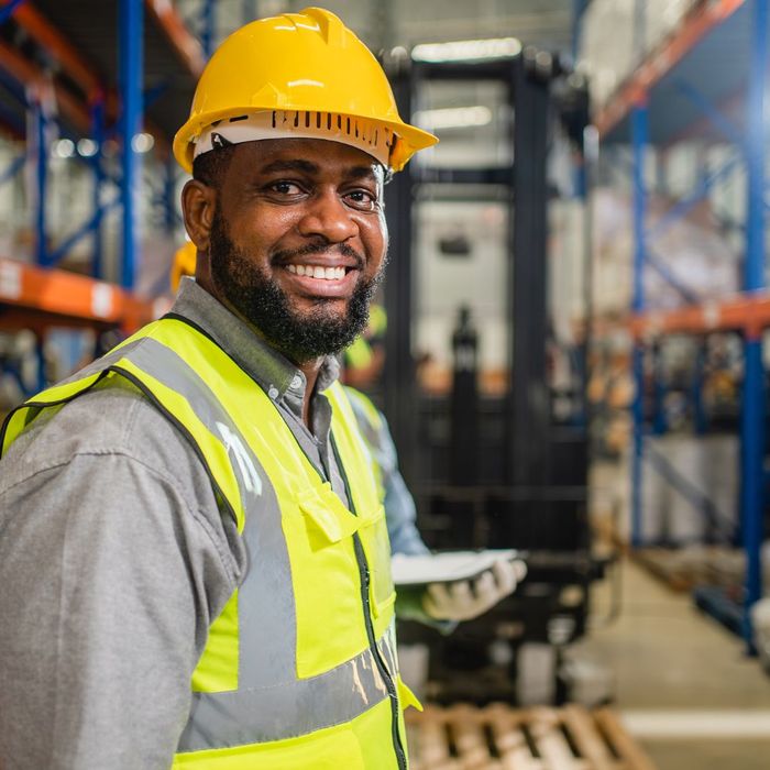 warehouse owner smiling