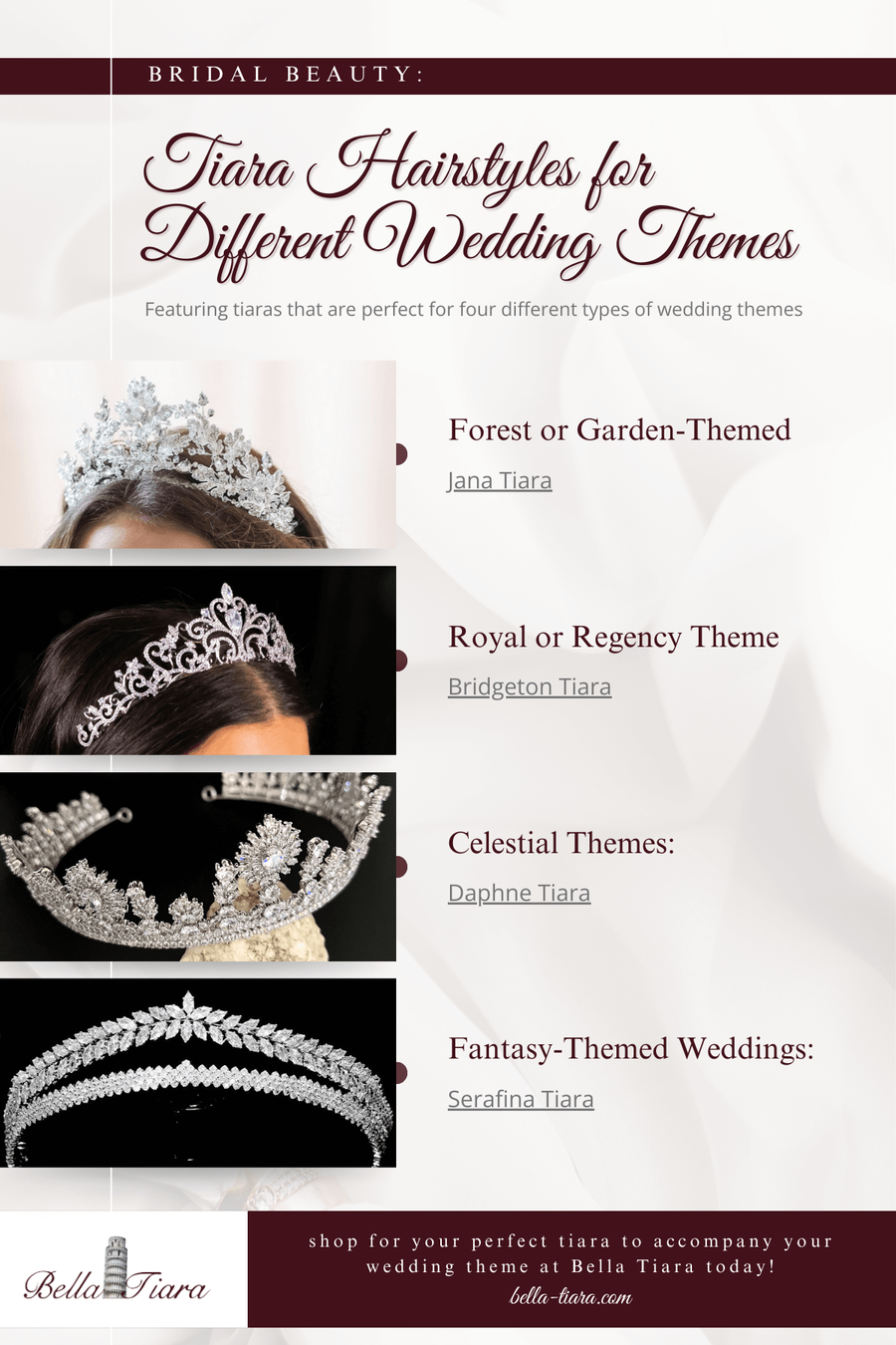 Bridal Beauty: Tiara Hairstyles for Different Wedding Themes infographic