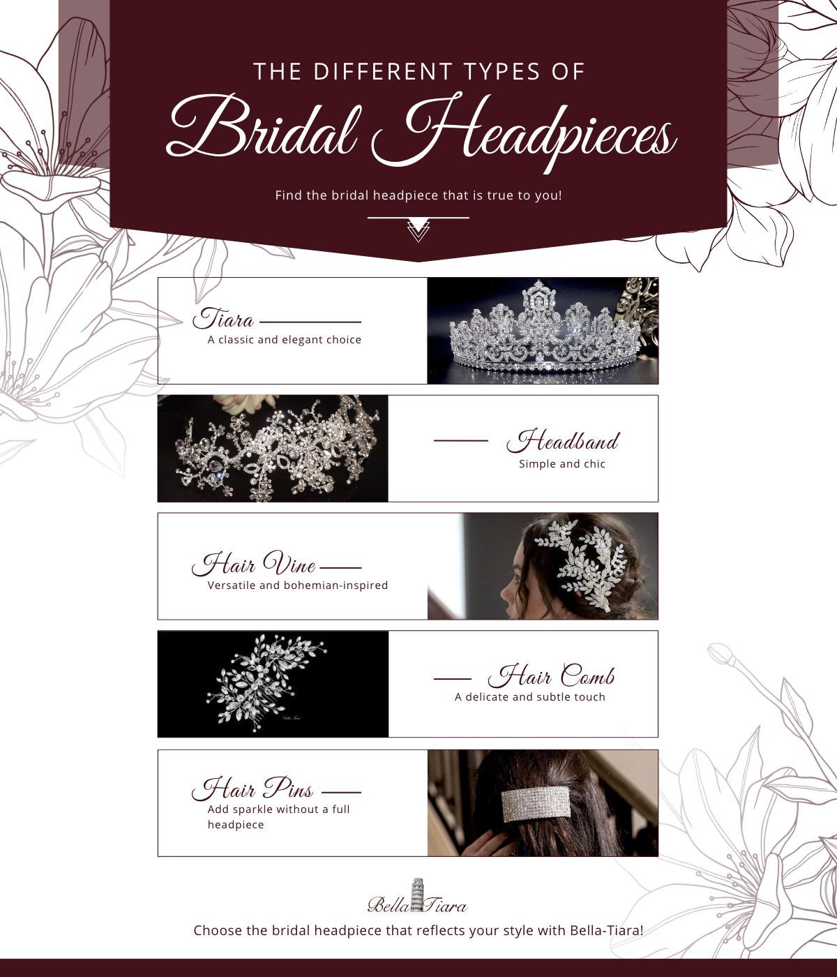 Types of bridal headpieces infographic