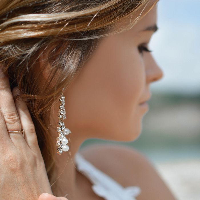 Pearl earrings on a bridesmaid