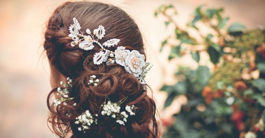 a wedding hair wrap on a bride