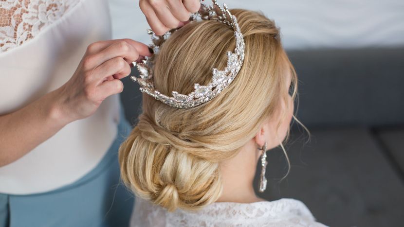 putting on bridal crown