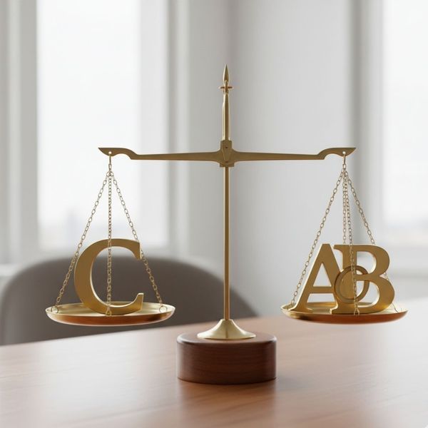 A balanced scale comparing a stylized 'C' on one side and 'A+B' on the other, representing Medicare plan options