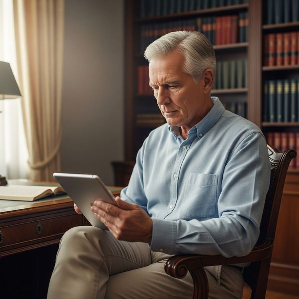 man looking at Medicare plans on a tablet man looking at Medicare plans on a tablet