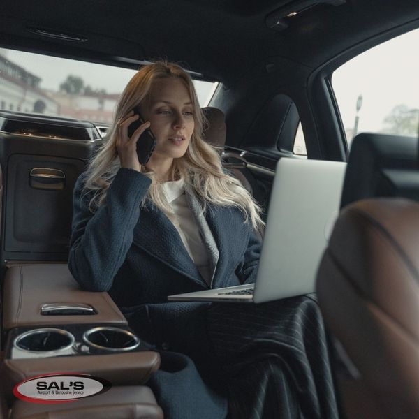 executive woman working in a car