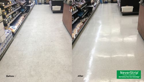 Grocery store aisle floor before and after