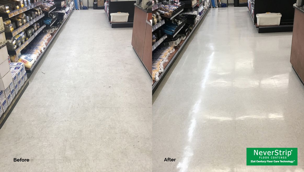 Grocery store aisle floor before and after