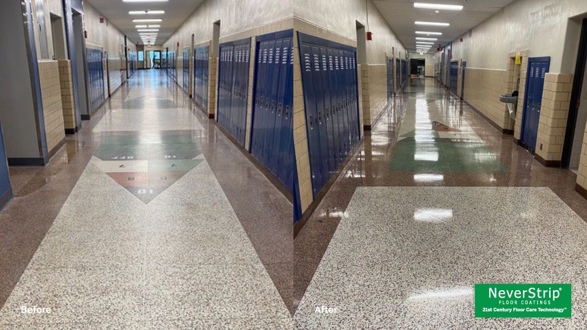 NeverStrip Micron Sealers hallway floor before and after