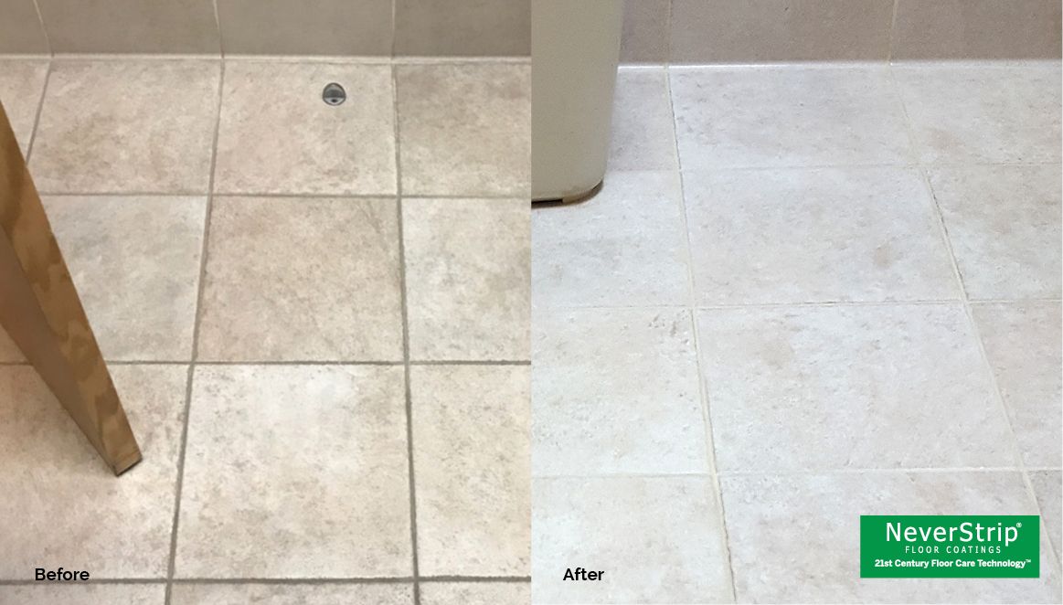 Restroom Tile and Grout Before and After NeverStrip Grout Color Restoration