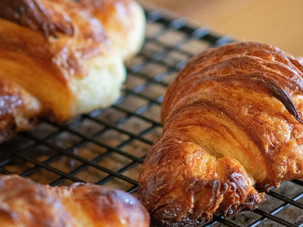 Croissants baked fresh at a coffee shop.
