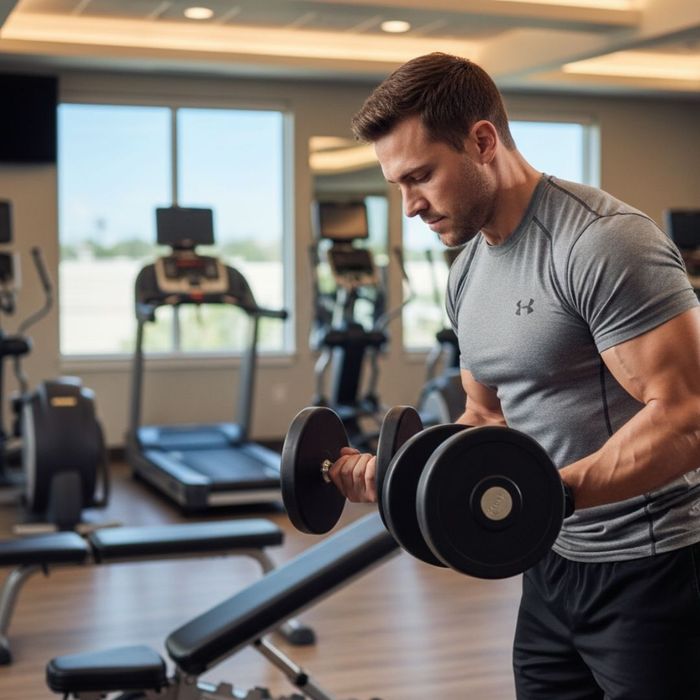 man lifting weights
