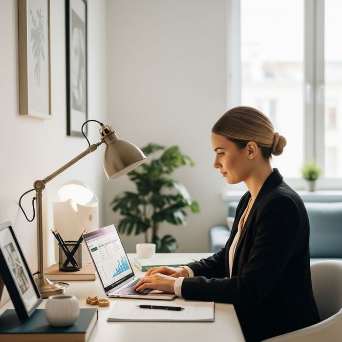A young professional working from their modern home office, symbolizing financial flexibility. A young professional working from their modern home office, symbolizing financial flexibility.