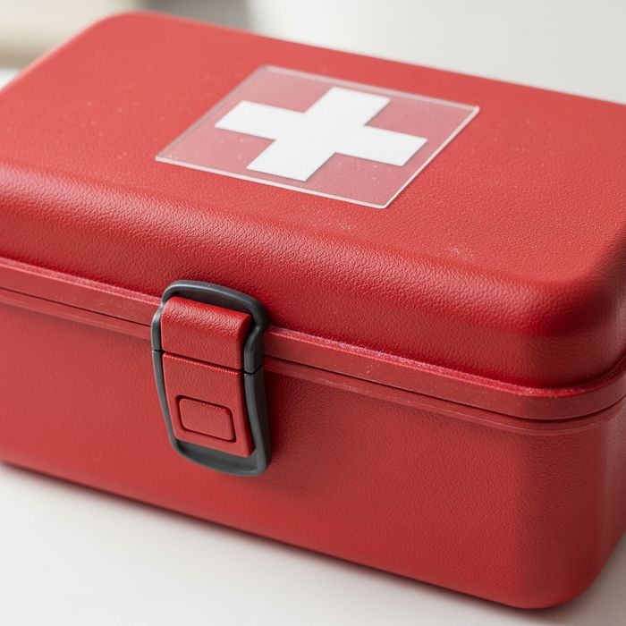 closeup of a closed first aid kit