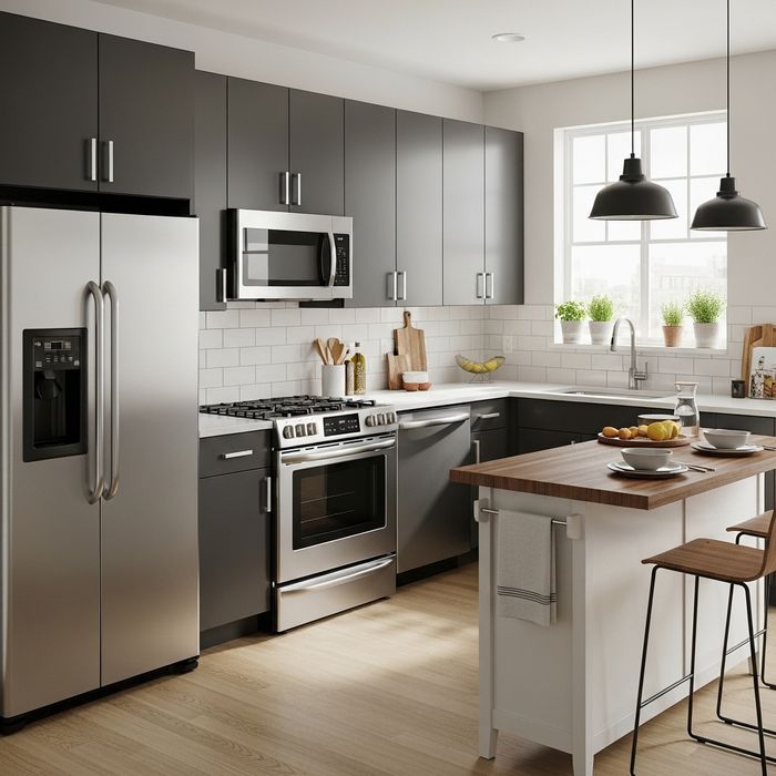 apartment kitchen with stainless steel appliances