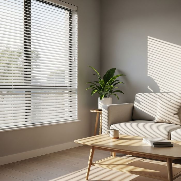 open window blinds, with bright natural light coming through