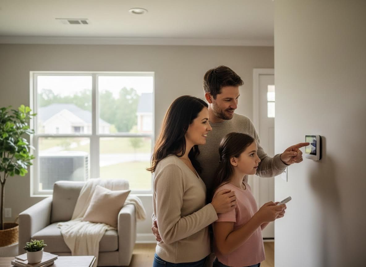 Family Adjusting Smart Thermostat
