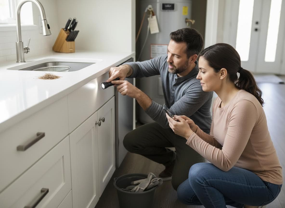 Couple Inspecting Kitchen Cabinets