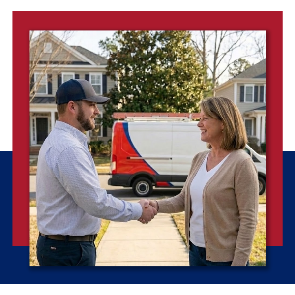 tech shaking hands with homeowner 