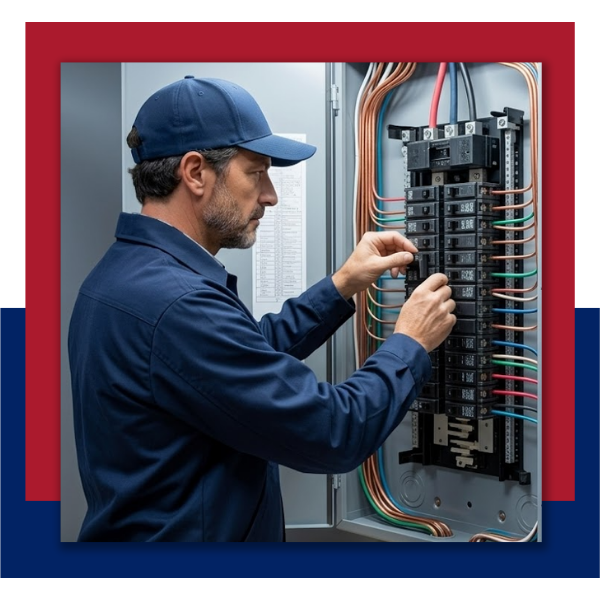electrician working on electrical panel 