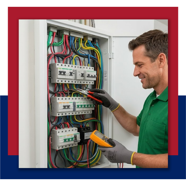electrician working on electrical panel 