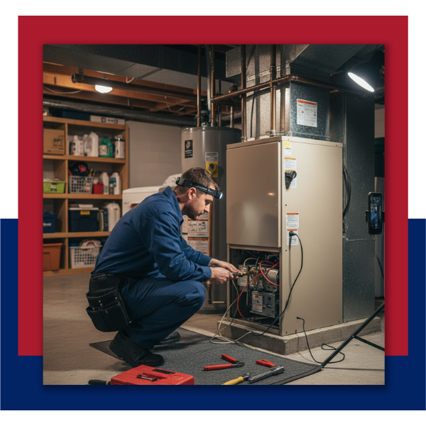 technician working on a furnace 