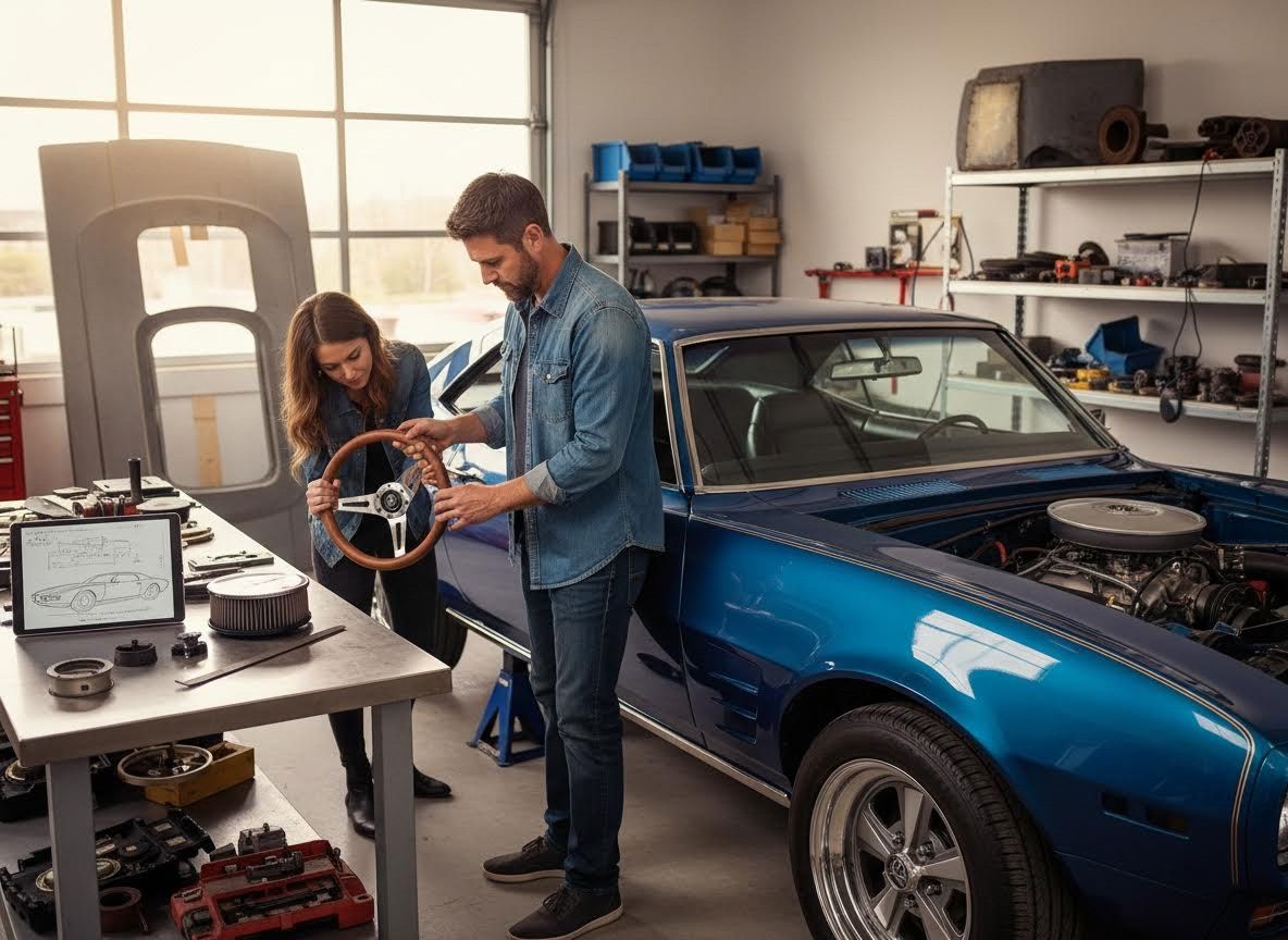 Couple Working on Classic Car in Garage
