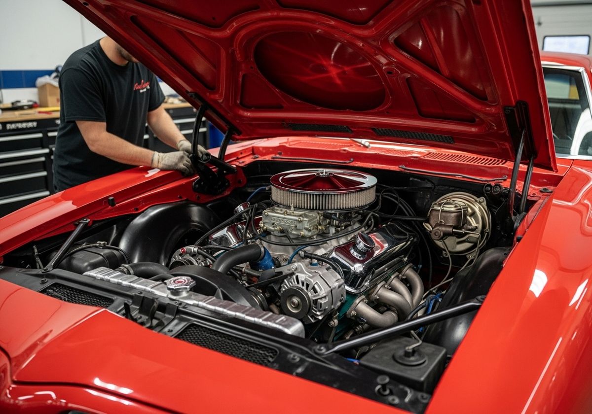Red Classic Car Engine